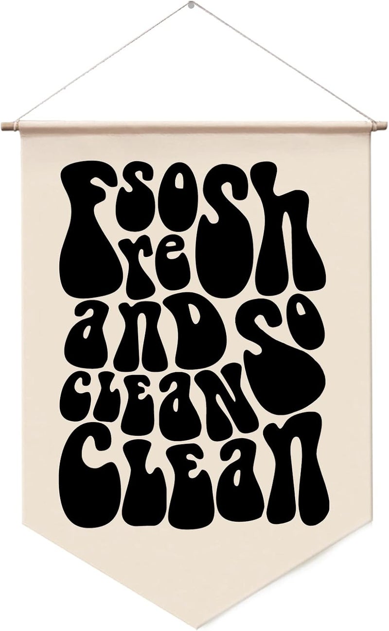 WCDHOR So Fresh and so Clean Clean, Laundry Room Wall Hanging, Funky Banner Wall Art, Trendy Art, Mudroom Wall Hanging, Laundry Room Decor, Bathroom Wall Decor, 70s Banner Decor - Image 1